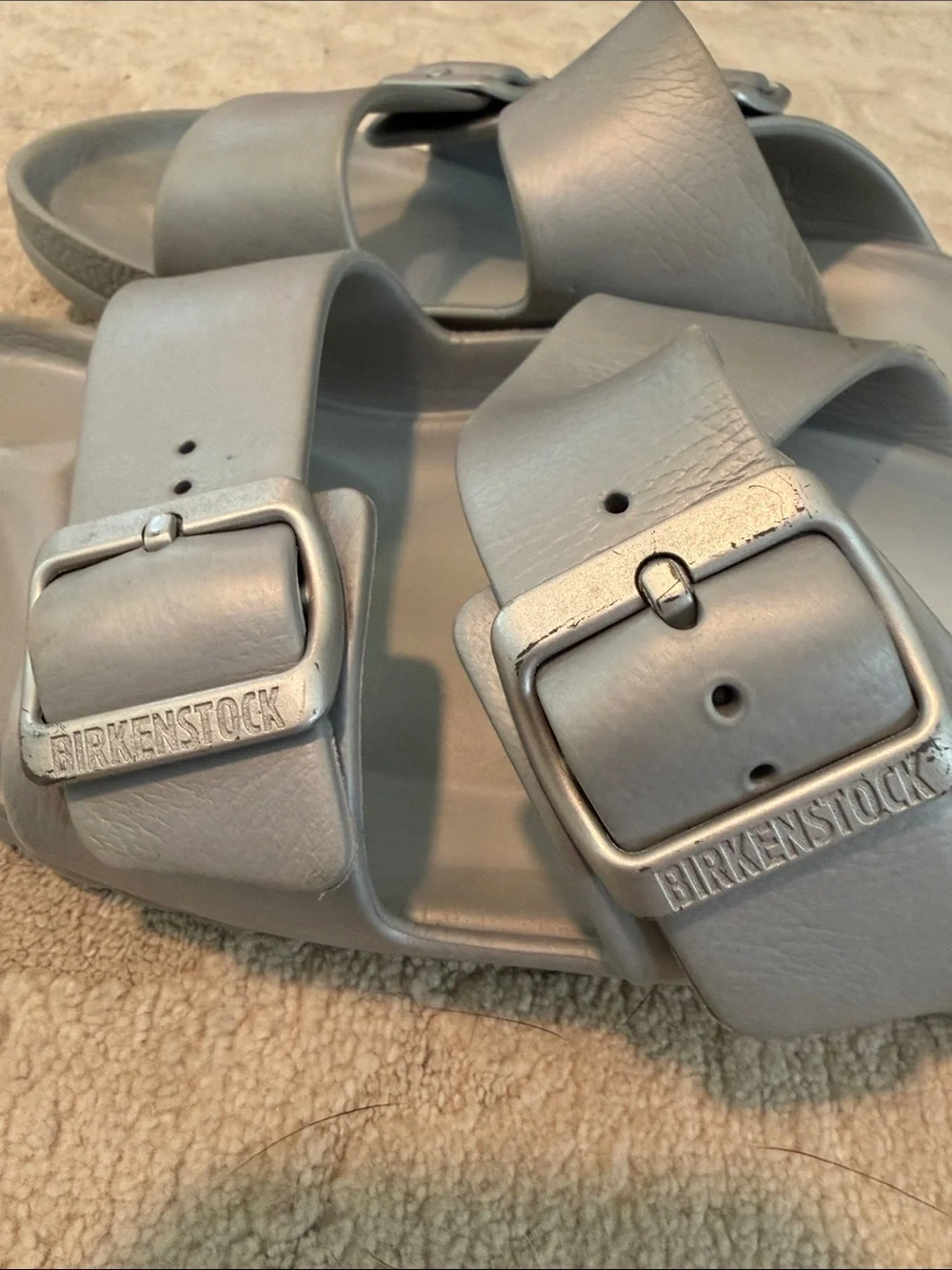 Birkenstock Arizona Essentials EVA Sandals in Metallic Silver 41